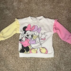Disney Girls Colorblock Minnie & Daisy Sweatshirt - White, Pink & Yellow